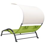 Chaise longue double avec auvent textilène vert – Image 3