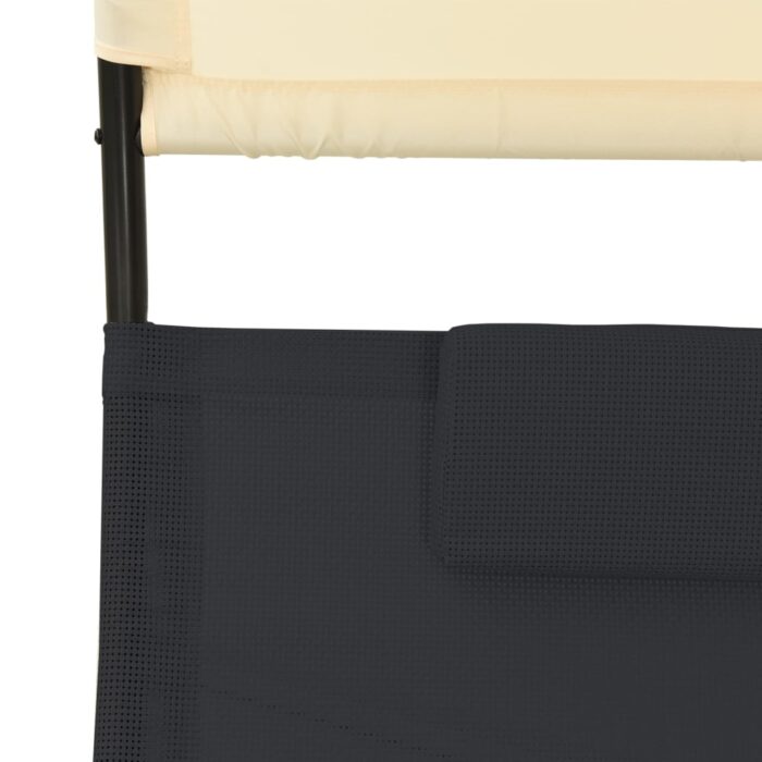 Chaise longue double avec auvent textilène noir et crème – Image 5