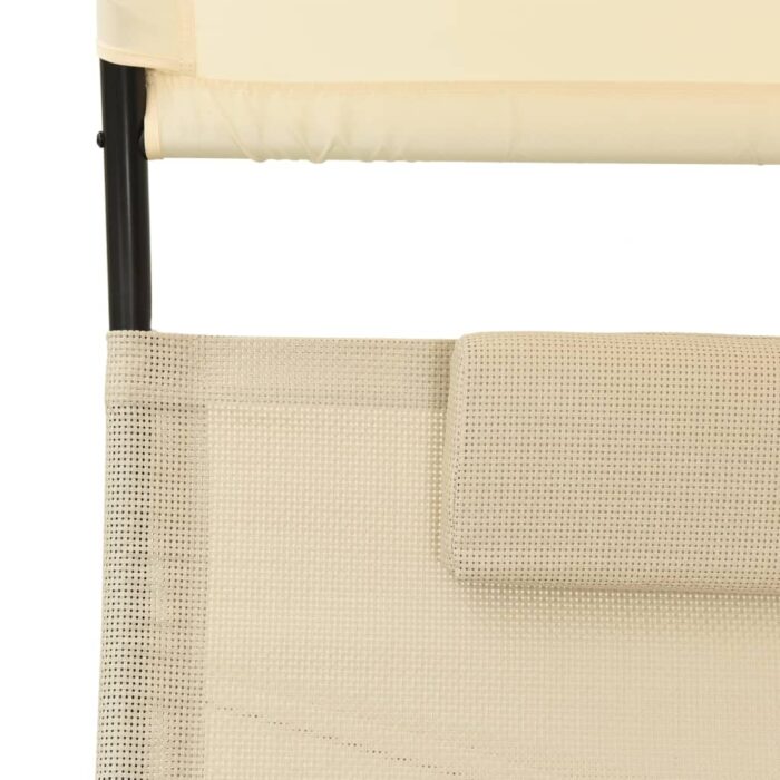 Chaise longue double avec auvent Textilène Crème – Image 5