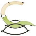Chaise longue double avec auvent textilène vert et crème – Image 2