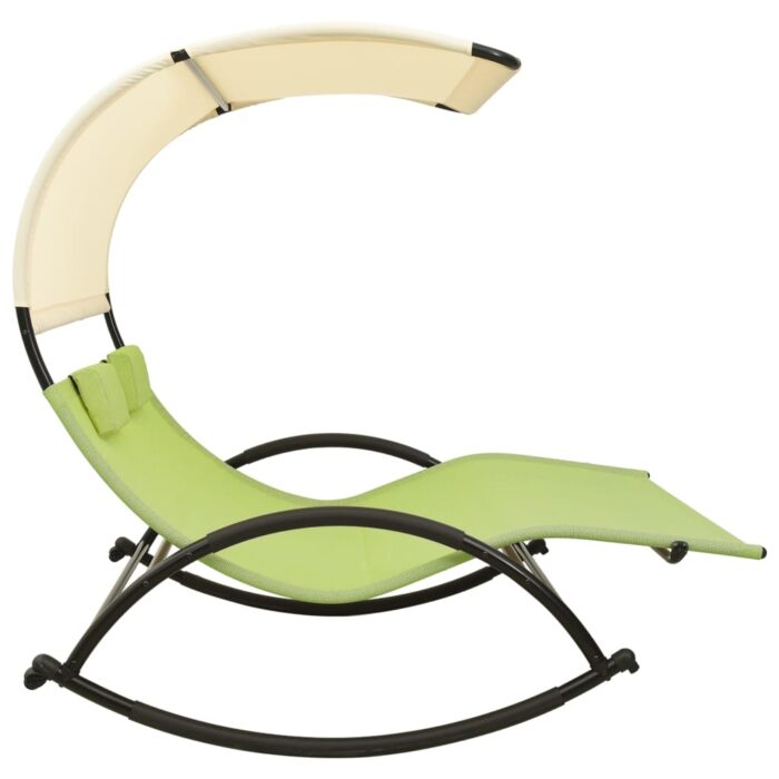 Chaise longue double avec auvent textilène vert et crème – Image 2