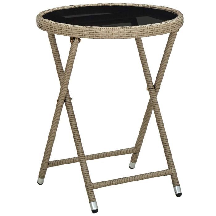 VXL8720286089361_a_en_hd_1.jpg Table à thé Beige 60 cm Résine tressée et verre trempé – Image 1