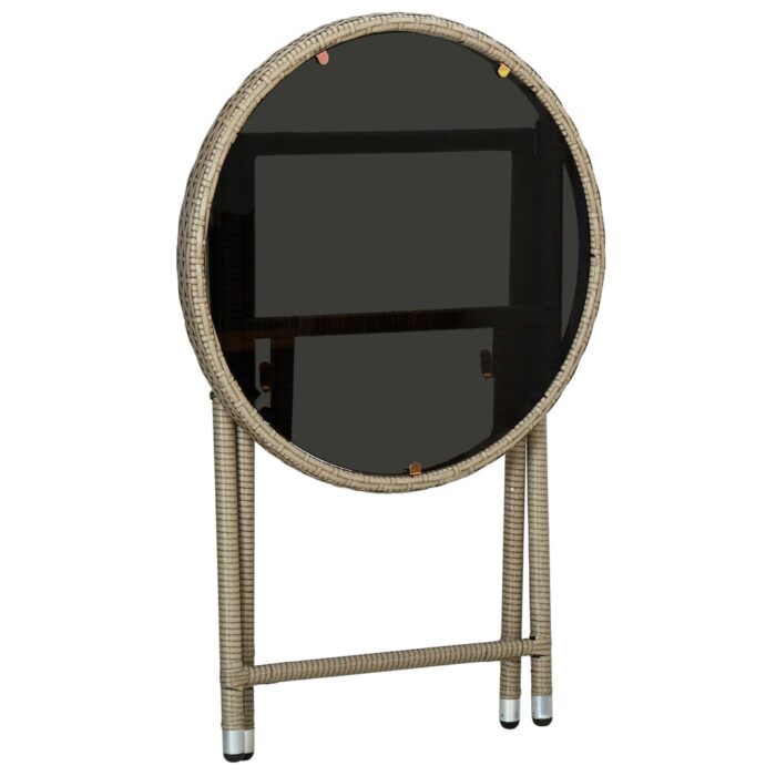 Table à thé Beige 60 cm Résine tressée et verre trempé – Image 3