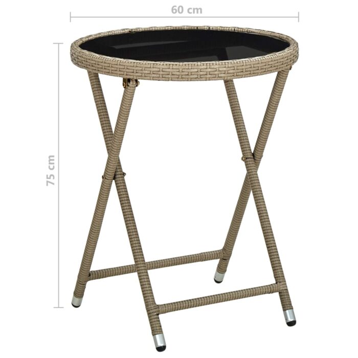 Table à thé Beige 60 cm Résine tressée et verre trempé – Image 5