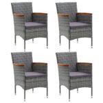 Chaises à manger de jardin lot de 4 Résine tressée Gris
