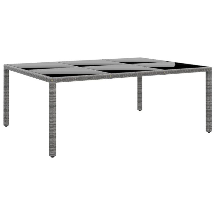 Table de jardin 200x150x75 cm Verre trempé/résine tressée Gris – Image 1