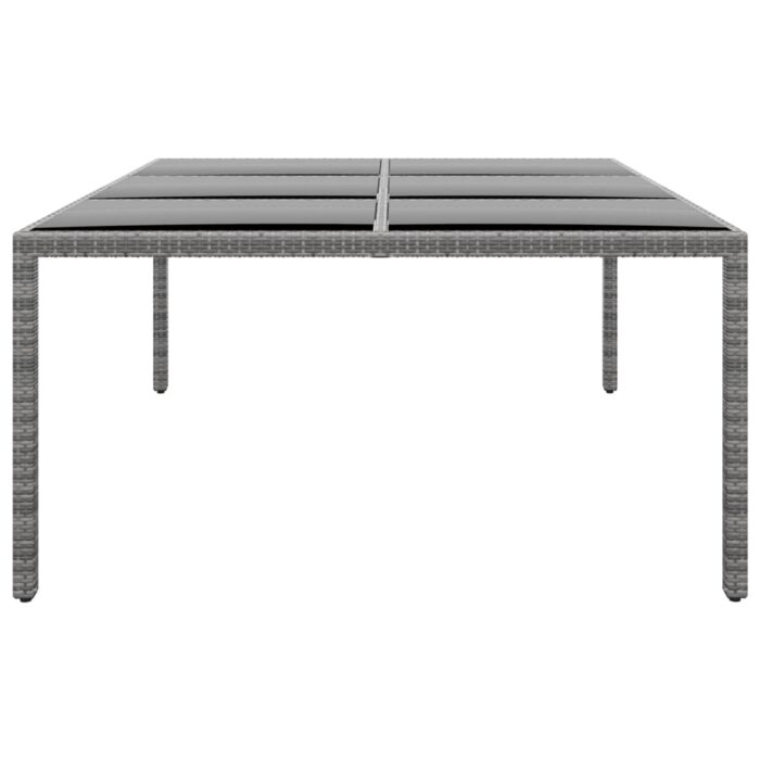 Table de jardin 200x150x75 cm Verre trempé/résine tressée Gris – Image 2