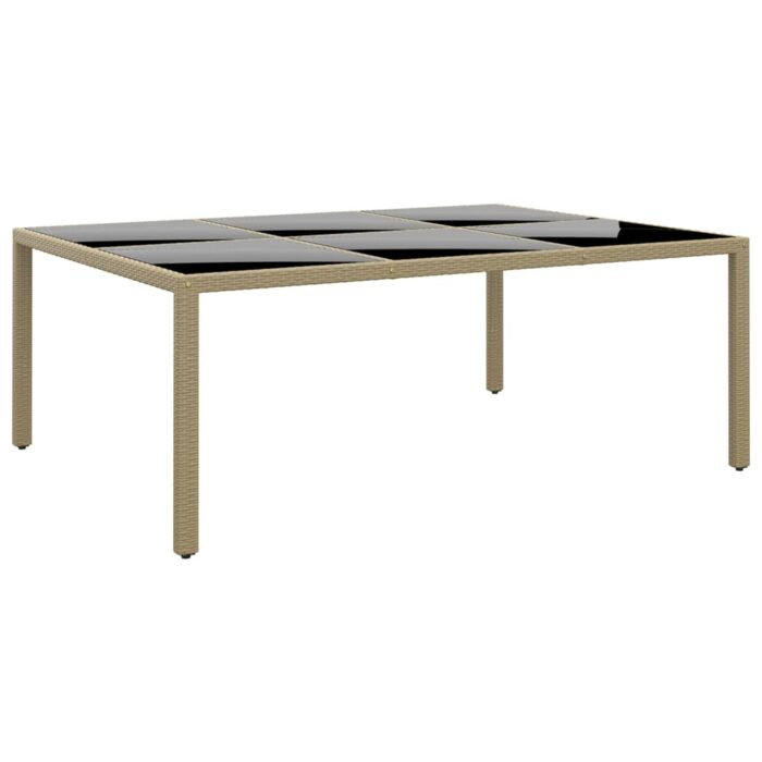 Table de jardin 200x150x75 cm Verre trempé/résine tressée Beige – Image 1