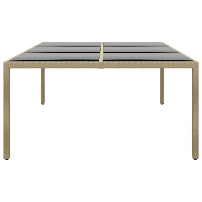 Table de jardin 200x150x75 cm Verre trempé/résine tressée Beige – Image 2