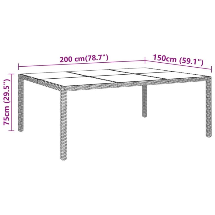Table de jardin 200x150x75 cm Verre trempé/résine tressée Beige – Image 4