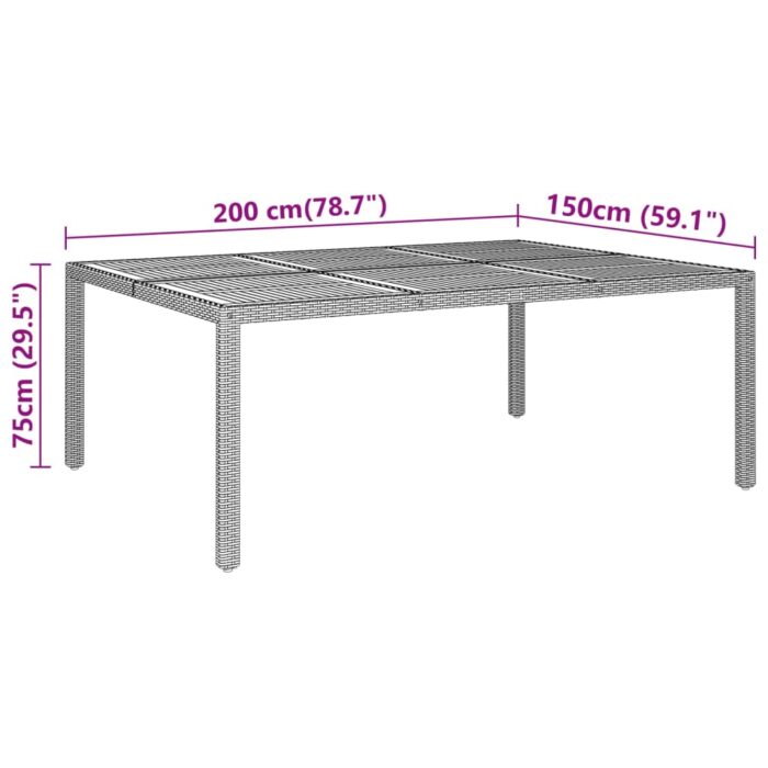 Table de jardin 200x150x75 cm Acacia et résine tressée Gris – Image 4