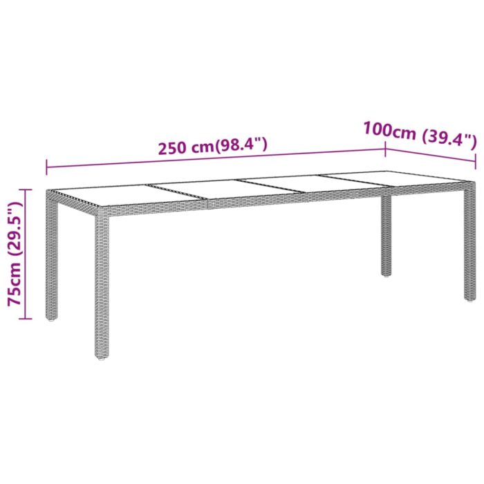 Table de jardin 250x100x75 cm Verre trempé et Résine tressée – Image 4