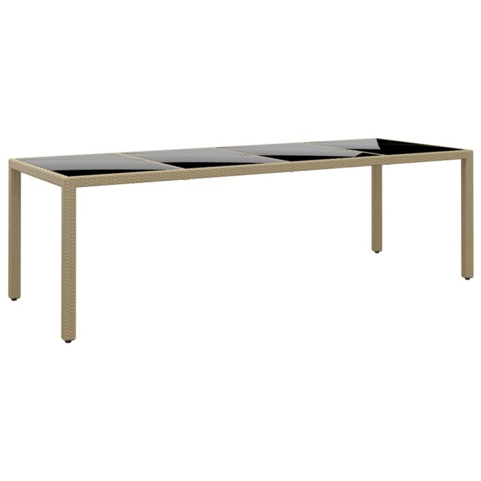 Table de jardin avec dessus en verre beige résine tressée – Image 1