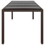 Table de jardin avec dessus en verre marron résine tressée – Image 2