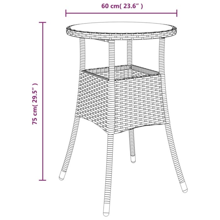 Table de jardin Ø60x75 cm Verre trempé/résine tressée Noir – Image 4