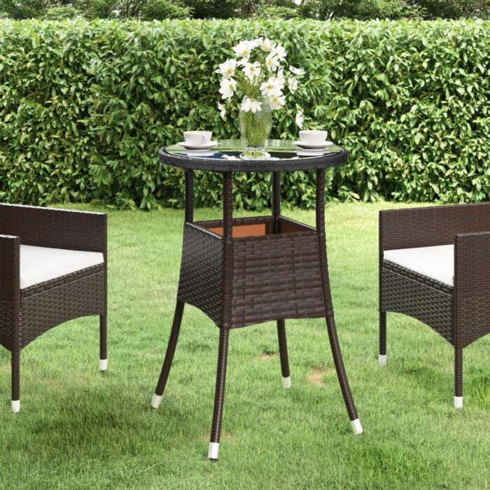 Table de jardin Ø60x75 cm Verre trempé/résine tressée Marron – Image 1