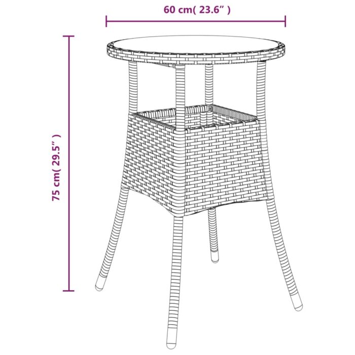 Table de jardin Ø60x75 cm Verre trempé/résine tressée Gris – Image 4