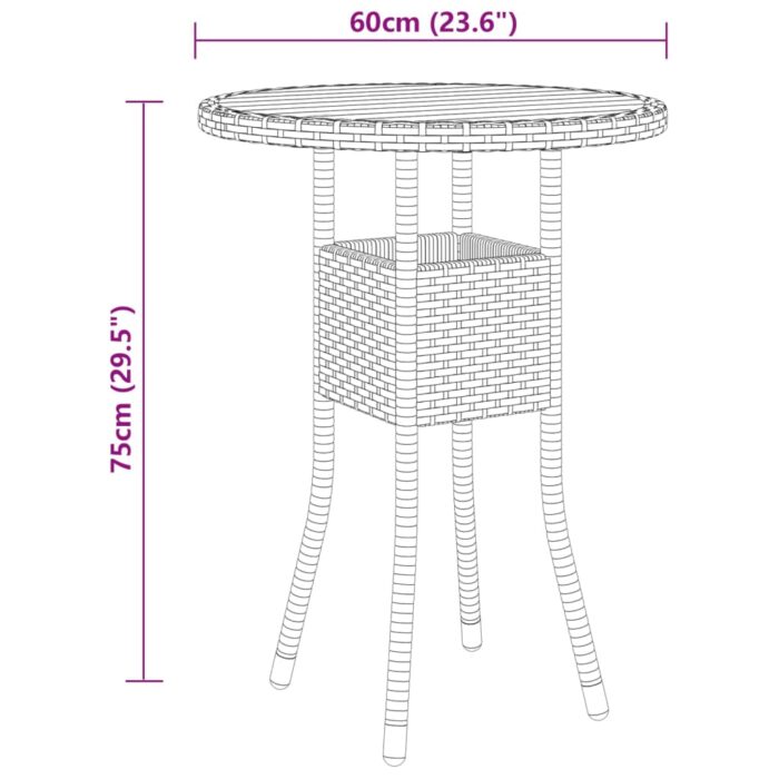 Table de jardin Ø60x75 cm Acacia et résine tressée Noir – Image 3