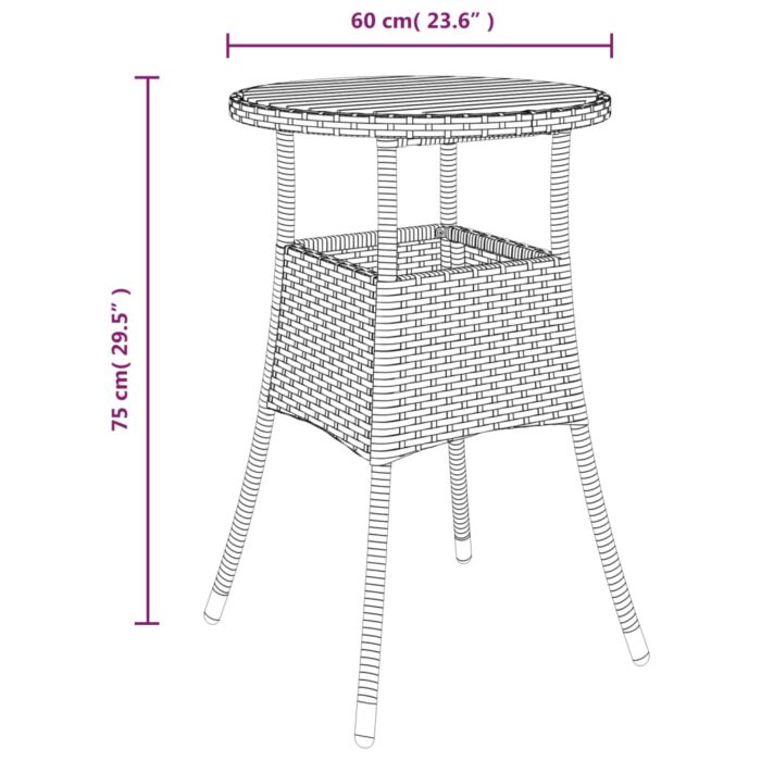Table de jardin Ø60x75 cm Acacia et résine tressée Noir – Image 4