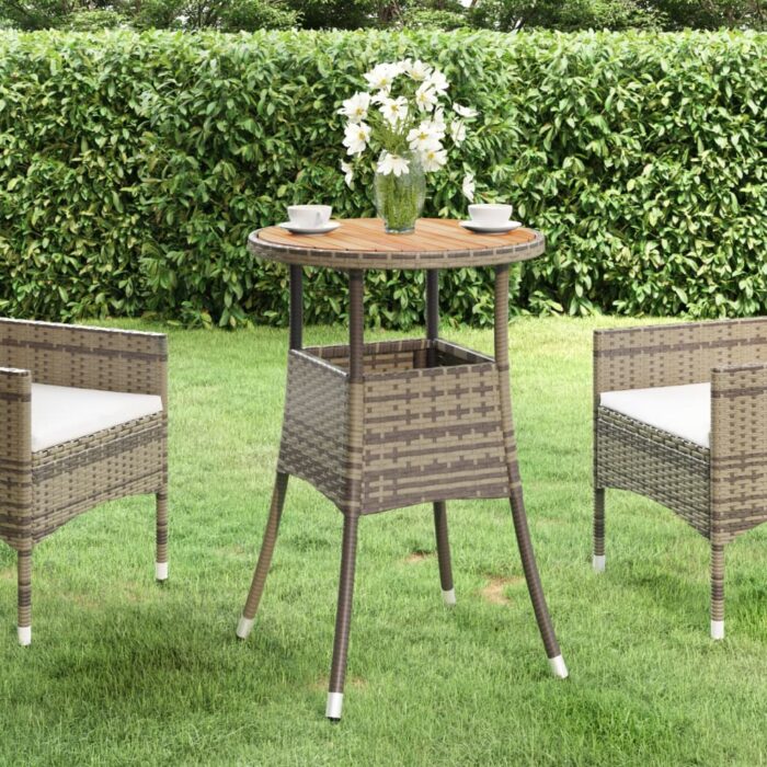 Table de jardin Ø60x75 cm Acacia et résine tressée Gris – Image 1