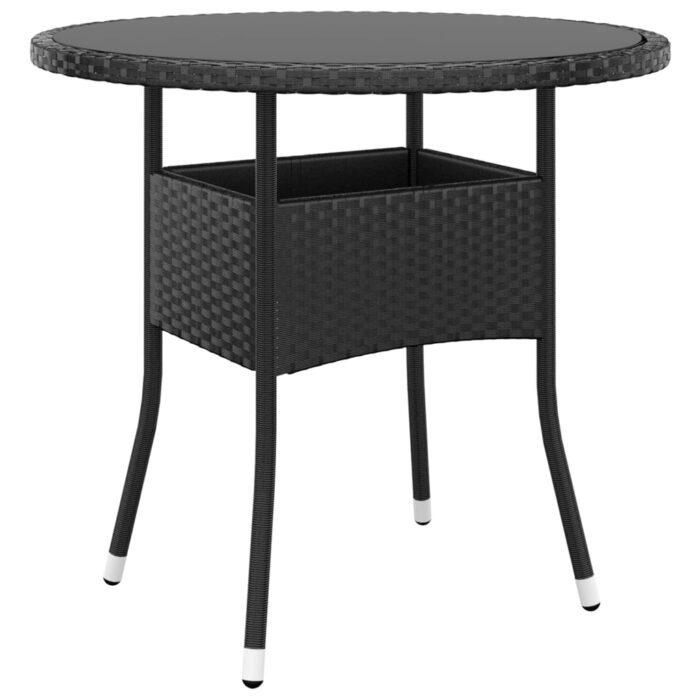 Table de jardin Ø80x75 cm Verre trempé/résine tressée Noir – Image 1