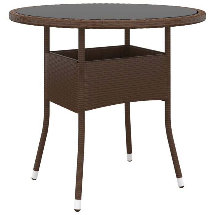 Table de jardin Ø80x75 cm Verre trempé/résine tressée Marron – Image 1