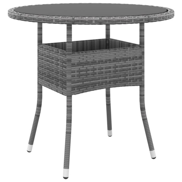 Table de jardin Ø80x75 cm Verre trempé/résine tressée Gris – Image 1