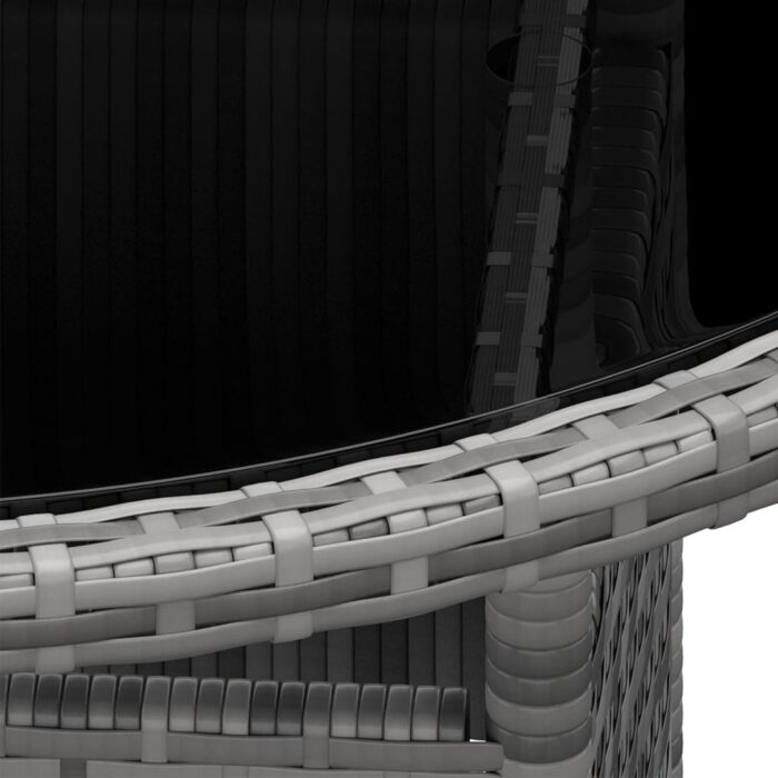 Table de jardin Ø80x75 cm Verre trempé/résine tressée Gris – Image 2