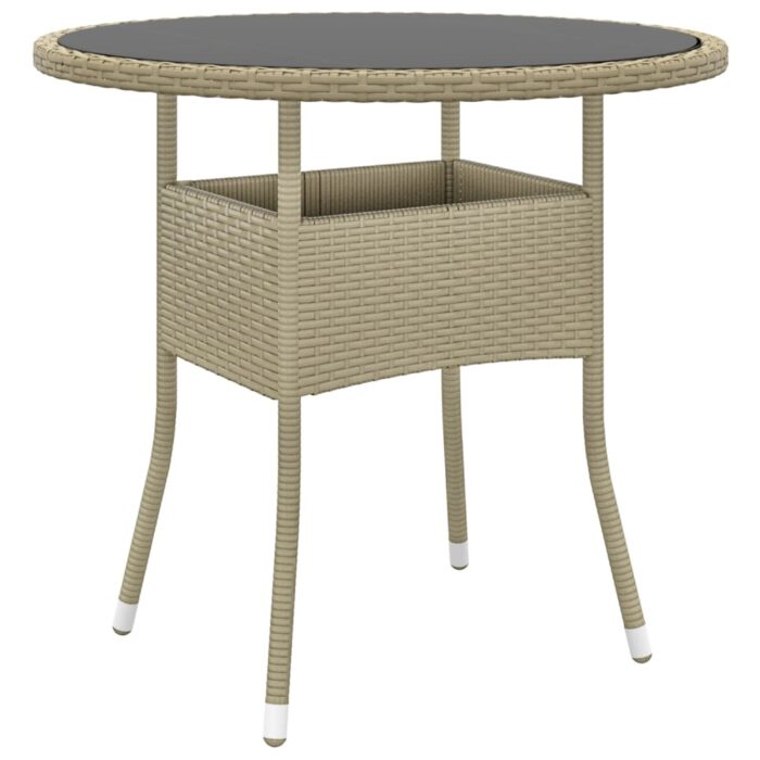 Table de jardin Ø80x75 cm Verre trempé/résine tressée Beige – Image 1