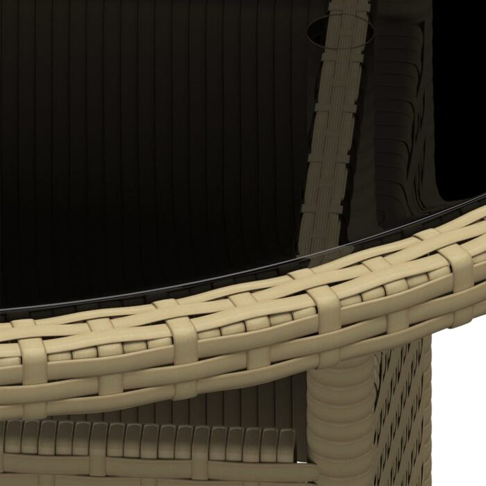 Table de jardin Ø80x75 cm Verre trempé/résine tressée Beige – Image 2