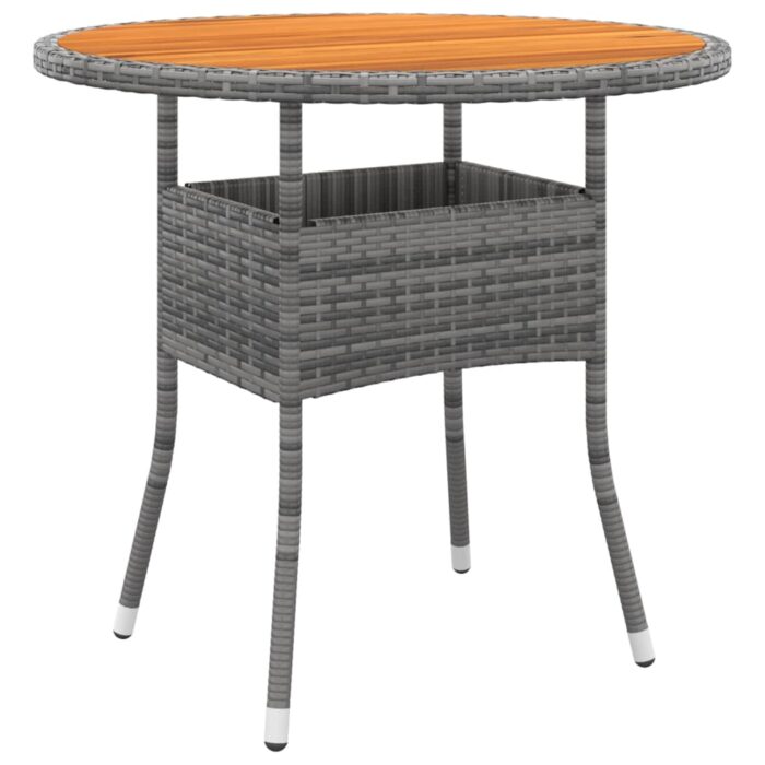 Table de jardin Ø80x75 cm Résine tressée et bois d'acacia Gris – Image 1