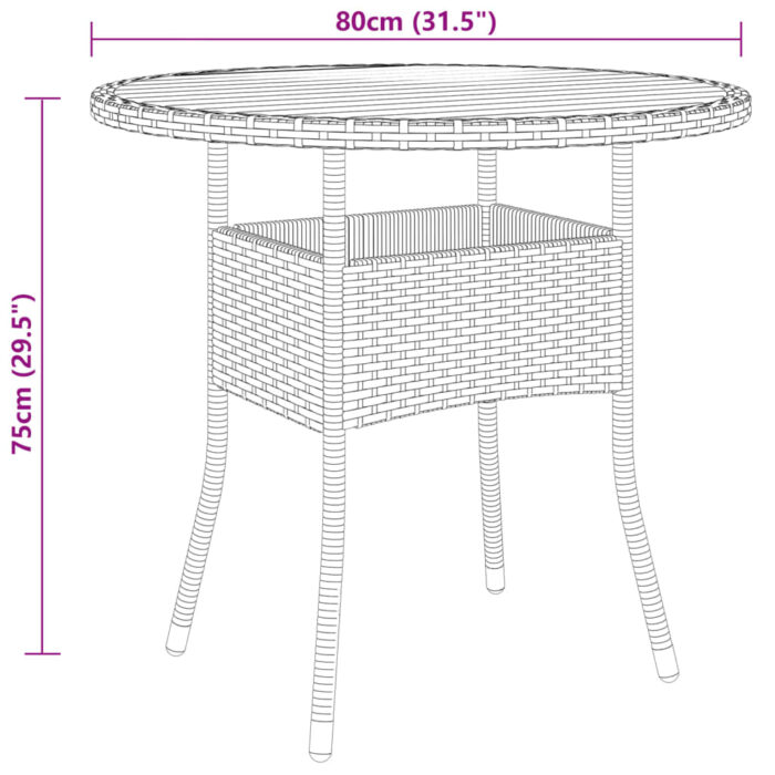 Table de jardin Ø80x75 cm Résine tressée et bois d'acacia Gris – Image 3