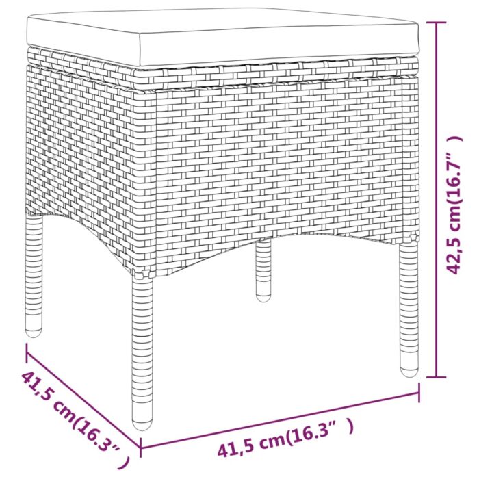 Jeu de chaise et tabouret de jardin 4 pcs Résine tressée Gris – Image 10