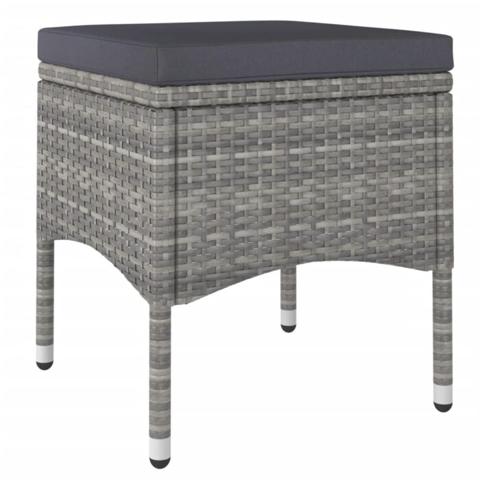 Jeu de chaise et tabouret de jardin 4 pcs Résine tressée Gris – Image 5