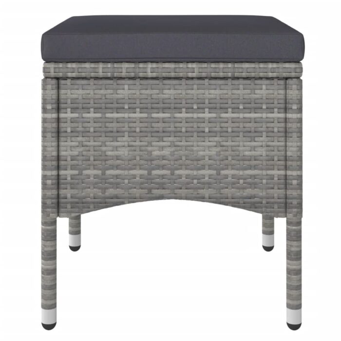Jeu de chaise et tabouret de jardin 4 pcs Résine tressée Gris – Image 6