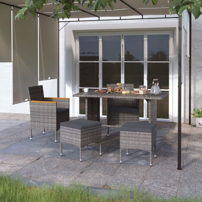 VXL8720286089927_m_en_hd_1.jpg Jeu de chaise et tabouret de jardin 4 pcs Résine tressée Gris – Image 1