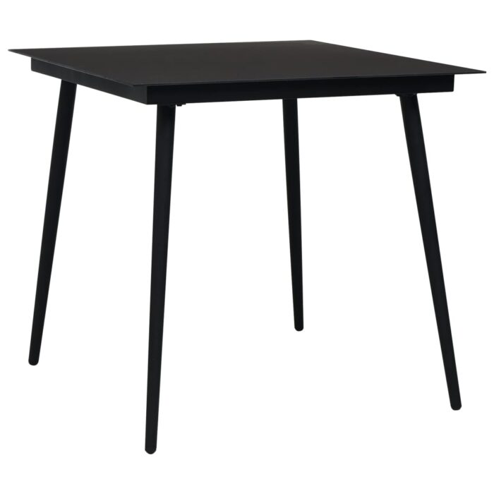 Table à dîner de jardin Noir 80x80x74 cm Acier et verre – Image 1