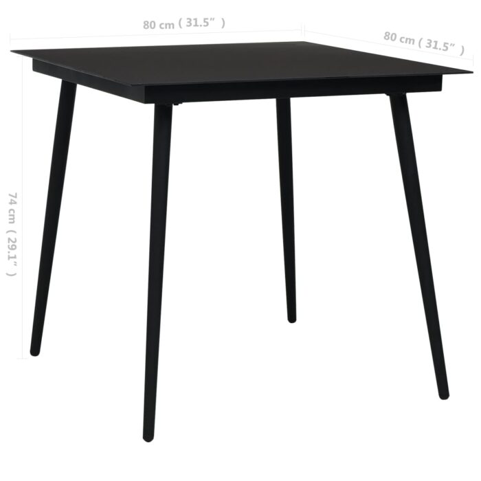 Table à dîner de jardin Noir 80x80x74 cm Acier et verre – Image 3