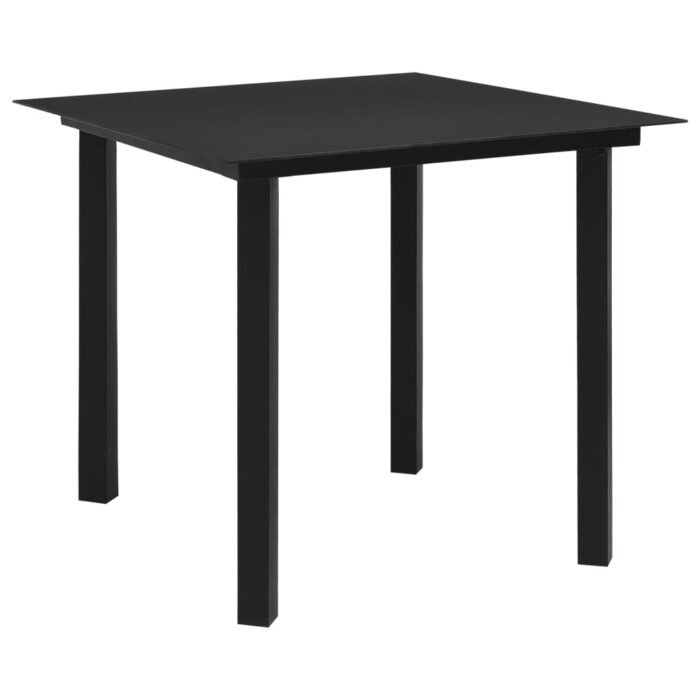 Table à dîner de jardin Noir 80x80x74 cm Acier et verre – Image 1