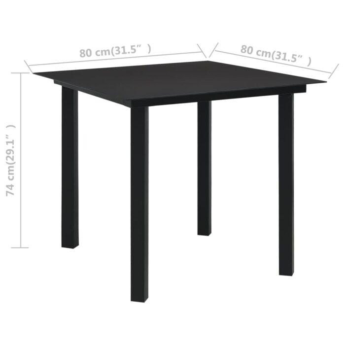 Table à dîner de jardin Noir 80x80x74 cm Acier et verre – Image 3