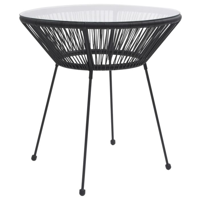 Table à manger de jardin Noir Ø70x74 cm Rotin et verre – Image 1