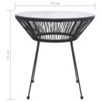 Table à manger de jardin Noir Ø70x74 cm Rotin et verre – Image 3