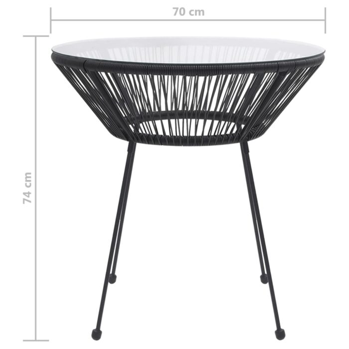 Table à manger de jardin Noir Ø70x74 cm Rotin et verre – Image 3