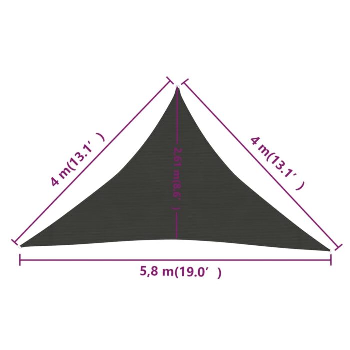 Voile d'ombrage 160 g/m² Anthracite 4x4x5,8 m PEHD – Image 5
