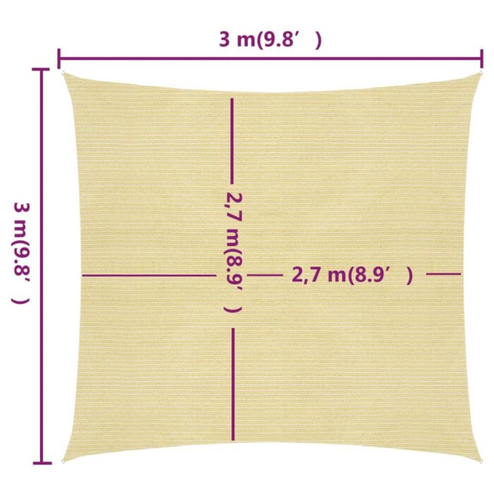 Voile d'ombrage 160 g/m² Beige 3x3 m PEHD – Image 5