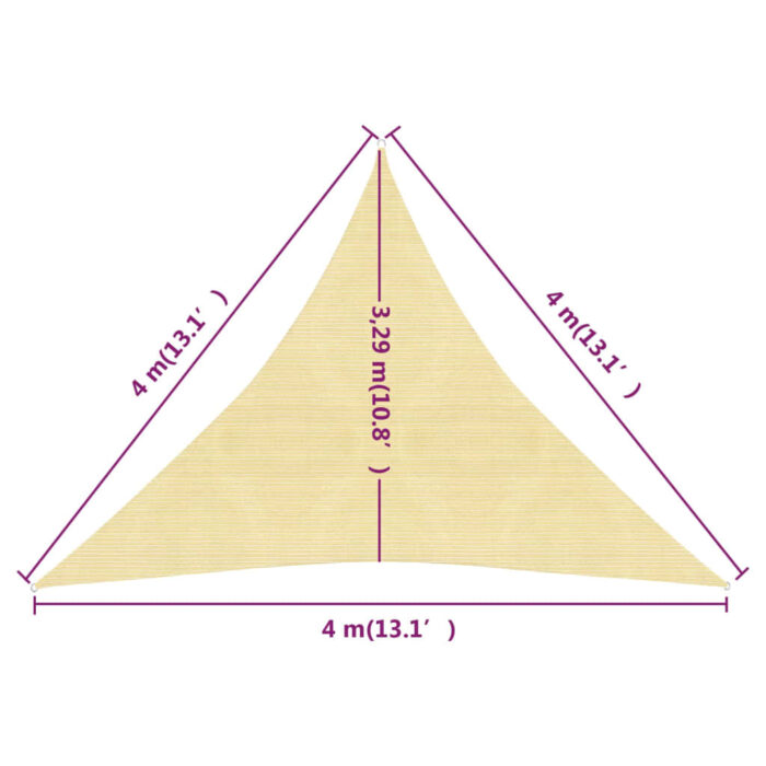 Voile d'ombrage 160 g/m² Beige 4x4x4 m PEHD – Image 5