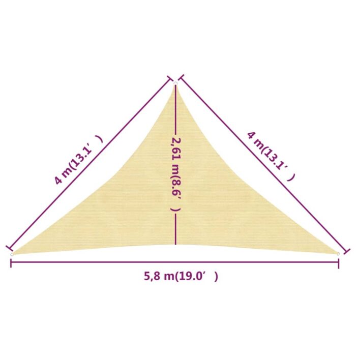Voile d'ombrage 160 g/m² Beige 4x4x5,8 m PEHD – Image 5