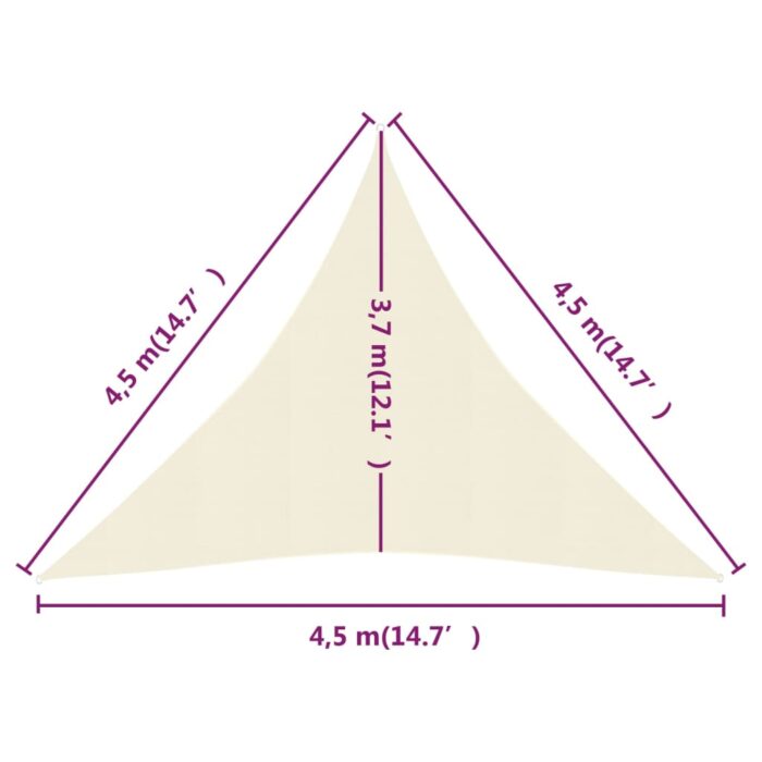 Voile d'ombrage 160 g/m² Crème 4,5x4,5x4,5 m PEHD – Image 5