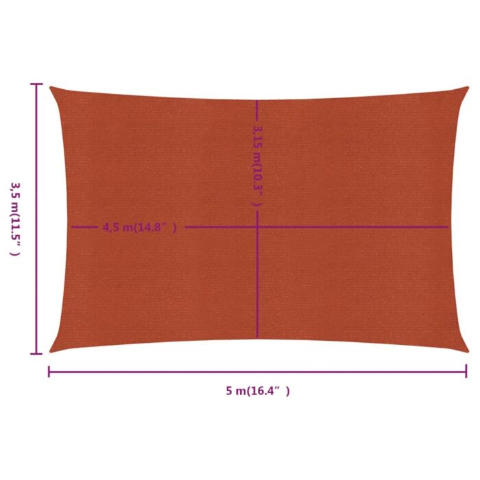 Voile d'ombrage 160 g/m² rectangulaire terre cuite 3,5x5 m PEHD – Image 5