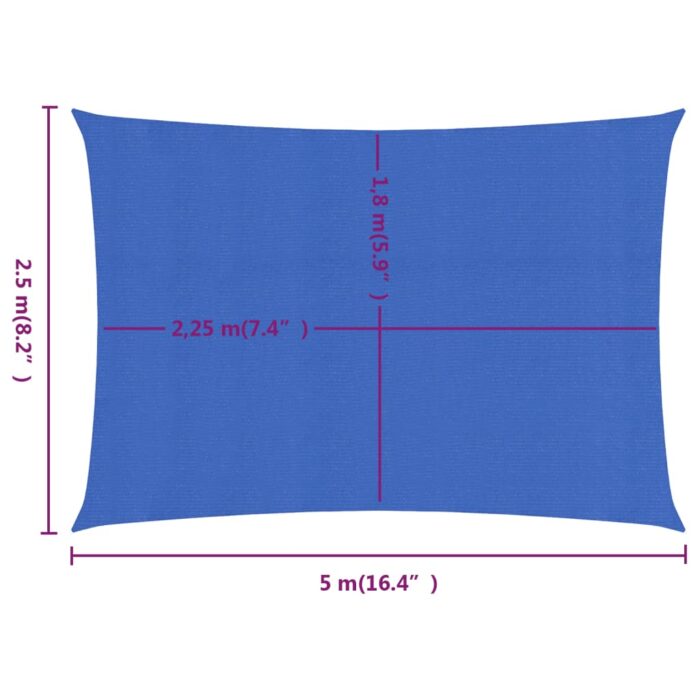 Voile d'ombrage 160 g/m² rectangulaire bleu 2,5x5 m PEHD – Image 5